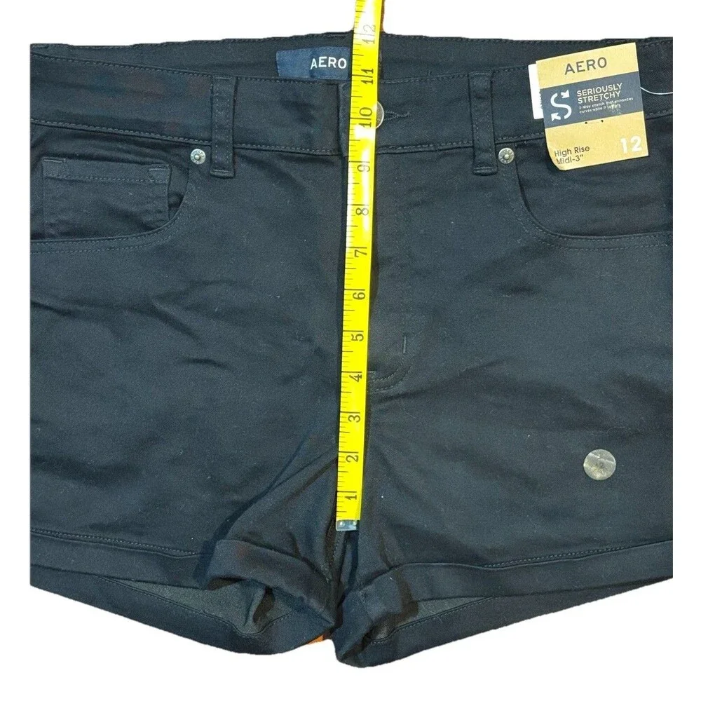 Aeropostale Womens 12 Black Seriously Stretchy High-Rise Midi Denim Shorts NWT